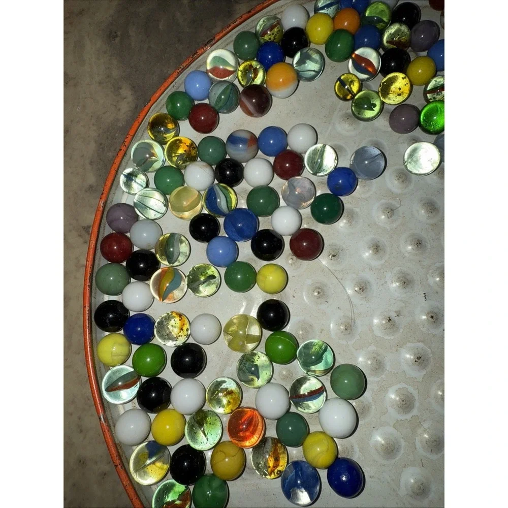 Lot of 186 Vtg‎ Glass Marbles Multiple Colors Mini Glass Coffee Pot Used
